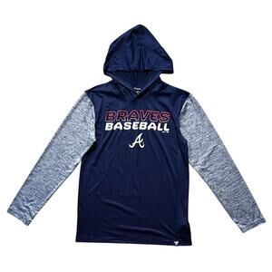 Atlanta Braves Baseball Fanatics Lightweight Blue & Gray Pullover Hoodie Men's M